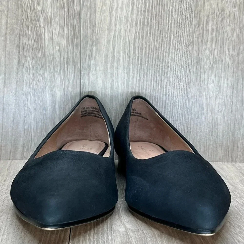 Caslon Shoes Womens Sz 7M Laurel Pointed Toe Water Resistant Flats Leather Black - Picture 4 of 12